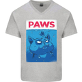 Paws Funny Cat and Goldfish Parody Mens V-Neck Cotton T-Shirt Sports Grey