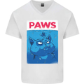 Paws Funny Cat and Goldfish Parody Mens V-Neck Cotton T-Shirt White