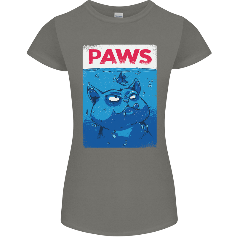 Paws Funny Cat and Goldfish Parody Womens Petite Cut T-Shirt Charcoal