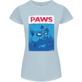 Paws Funny Cat and Goldfish Parody Womens Petite Cut T-Shirt Light Blue