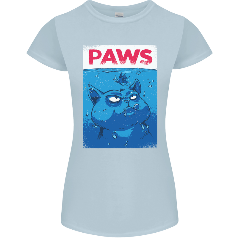 Paws Funny Cat and Goldfish Parody Womens Petite Cut T-Shirt Light Blue