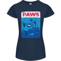Paws Funny Cat and Goldfish Parody Womens Petite Cut T-Shirt Navy Blue