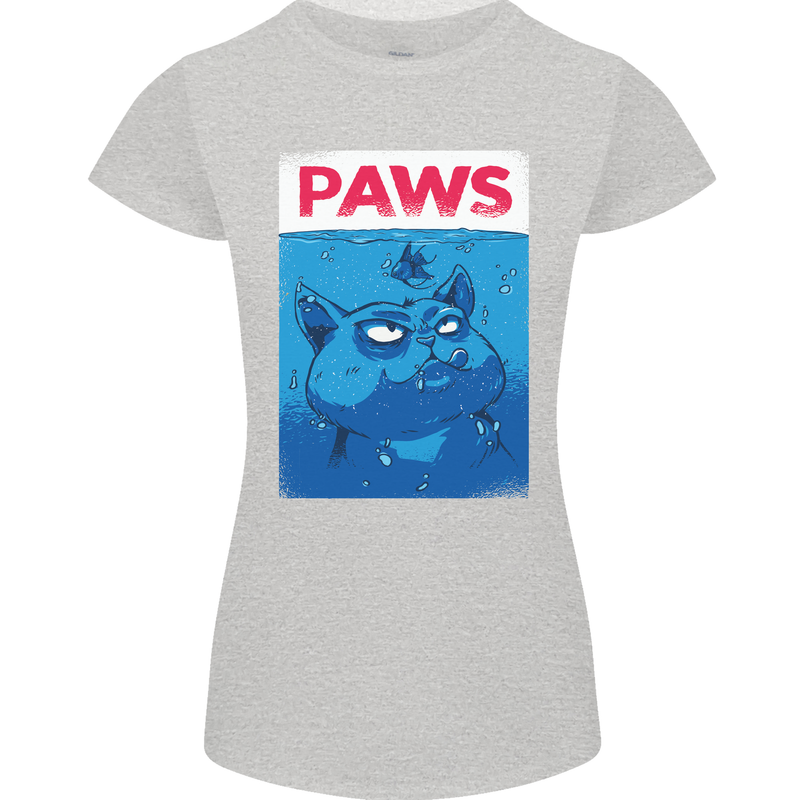 Paws Funny Cat and Goldfish Parody Womens Petite Cut T-Shirt Sports Grey