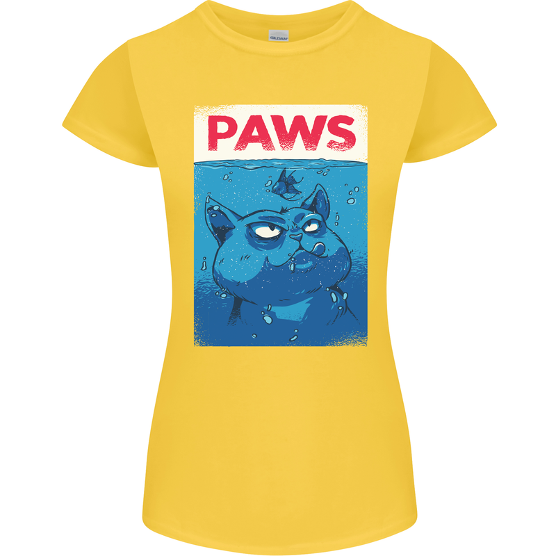 Paws Funny Cat and Goldfish Parody Womens Petite Cut T-Shirt Yellow