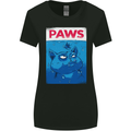 Paws Funny Cat and Goldfish Parody Womens Wider Cut T-Shirt Black