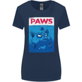 Paws Funny Cat and Goldfish Parody Womens Wider Cut T-Shirt Navy Blue