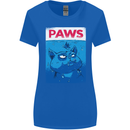 Paws Funny Cat and Goldfish Parody Womens Wider Cut T-Shirt Royal Blue