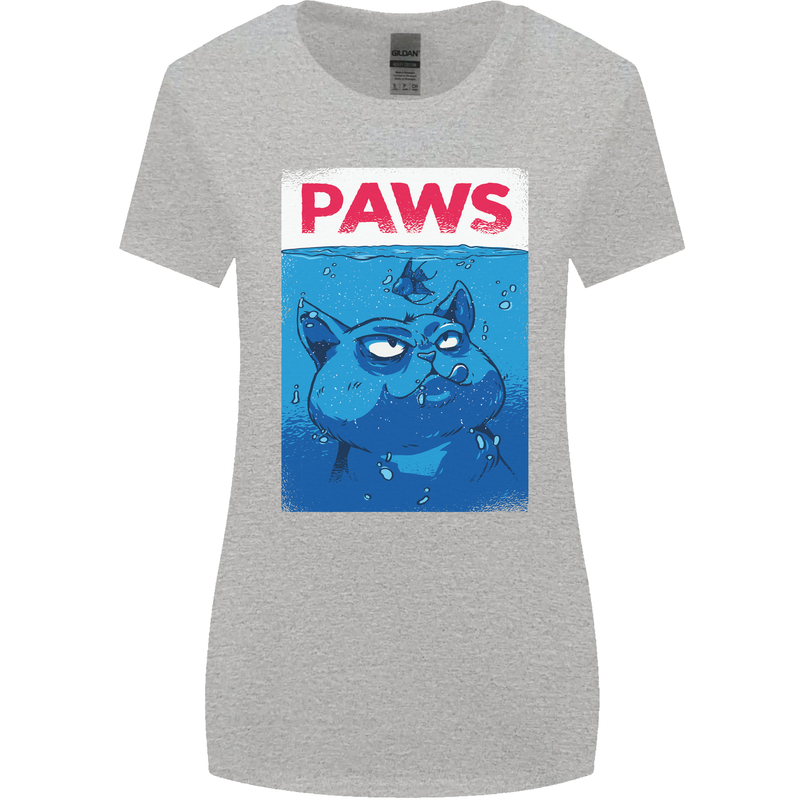 Paws Funny Cat and Goldfish Parody Womens Wider Cut T-Shirt Sports Grey