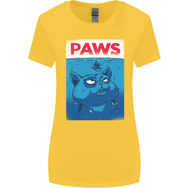 Paws Funny Cat and Goldfish Parody Womens Wider Cut T-Shirt Yellow