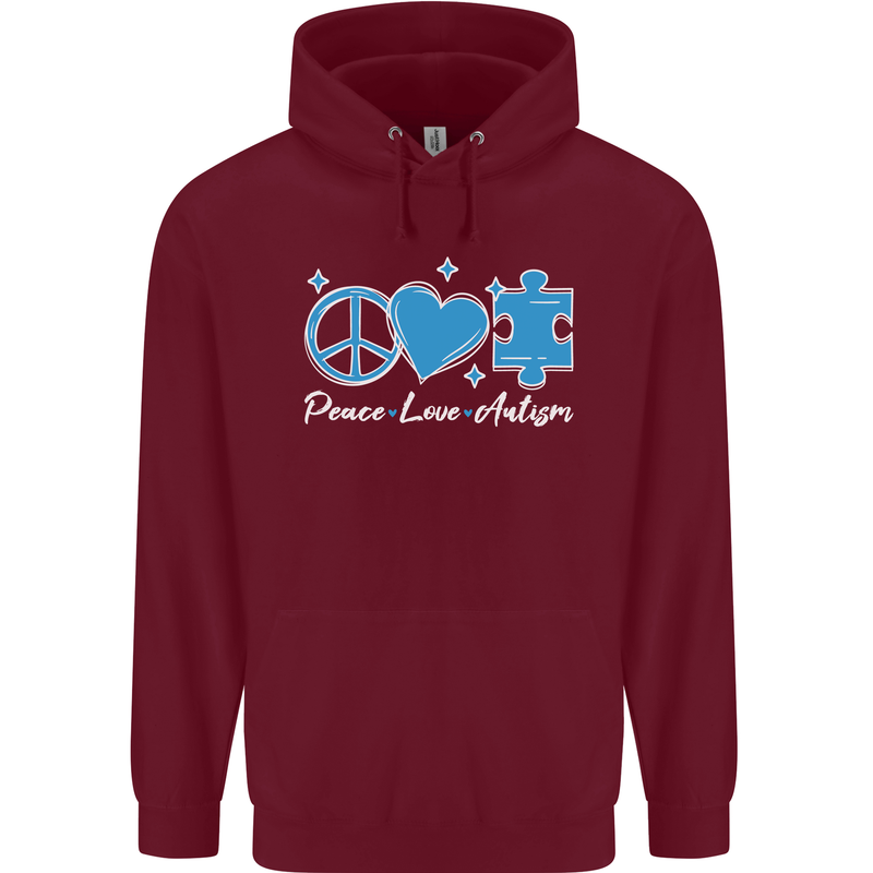 Peace Autism Austistic Childrens Kids Hoodie Maroon