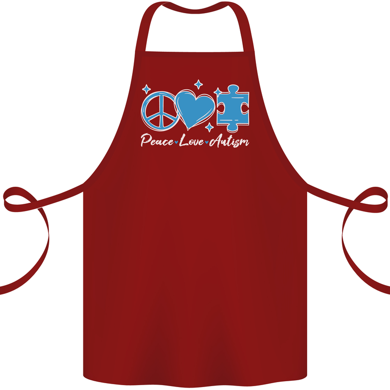 Peace Autism Austistic Cotton Apron 100% Organic Maroon