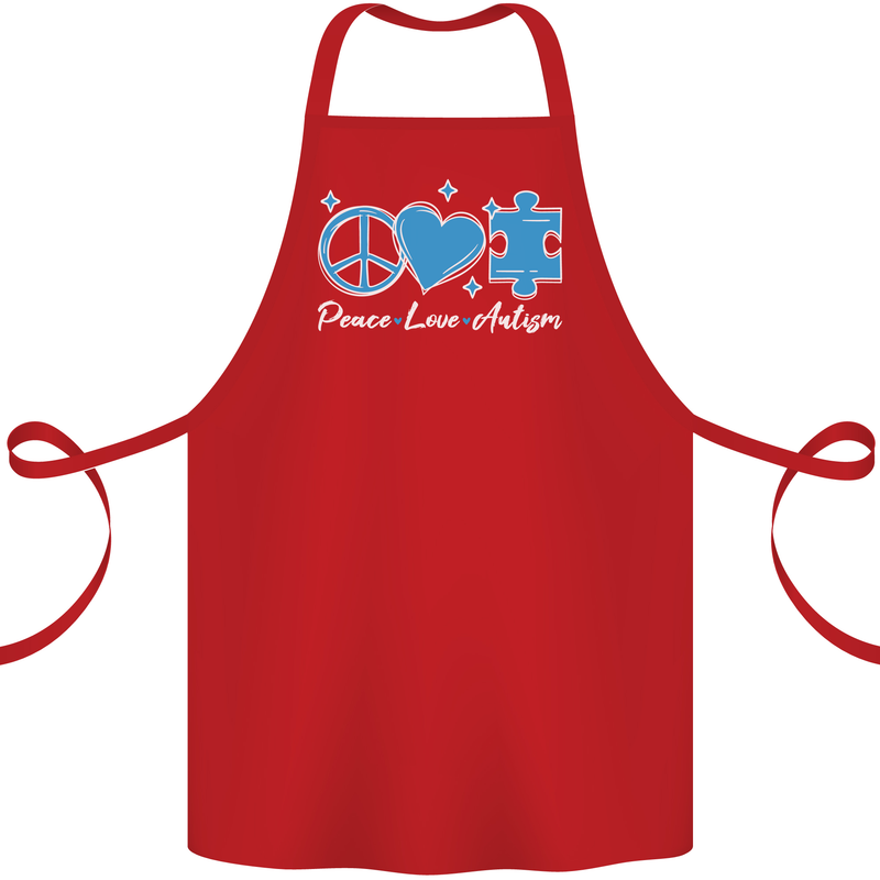 Peace Autism Austistic Cotton Apron 100% Organic Red