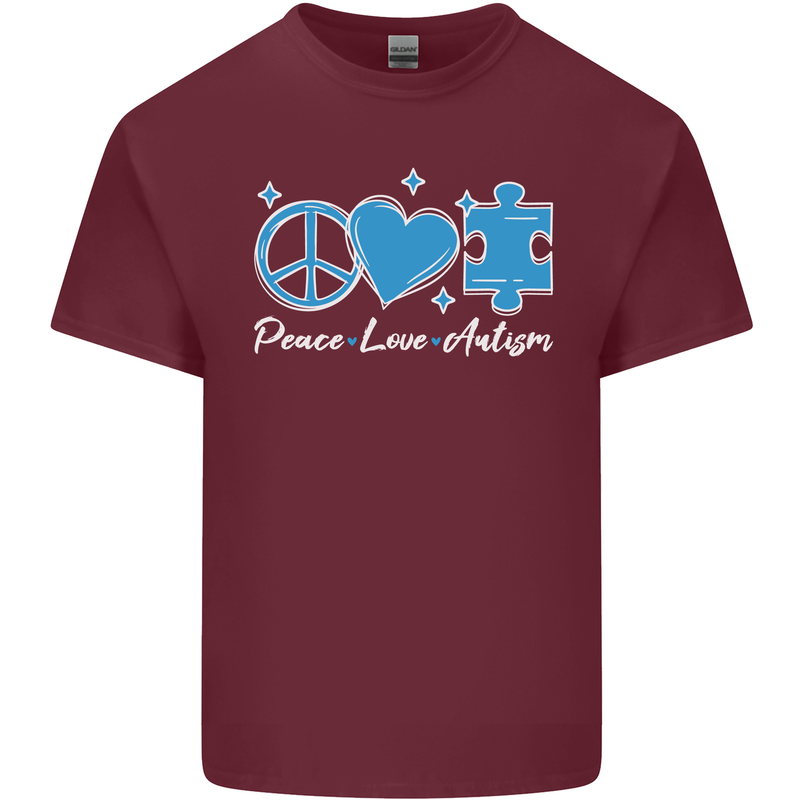 Peace Autism Austistic Mens Cotton T-Shirt Tee Top Maroon