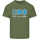 Peace Autism Austistic Mens Cotton T-Shirt Tee Top Military Green