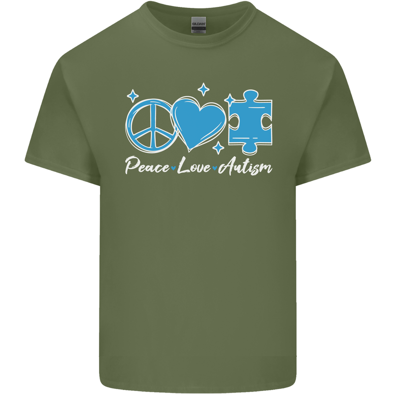 Peace Autism Austistic Mens Cotton T-Shirt Tee Top Military Green