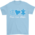 Peace Autism Austistic Mens T-Shirt 100% Cotton Light Blue