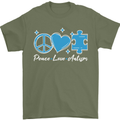 Peace Autism Austistic Mens T-Shirt 100% Cotton Military Green
