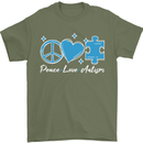 Peace Autism Austistic Mens T-Shirt 100% Cotton Military Green