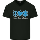 Peace Autism Austistic Mens V-Neck Cotton T-Shirt Black