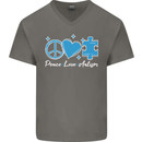 Peace Autism Austistic Mens V-Neck Cotton T-Shirt Charcoal