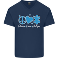 Peace Autism Austistic Mens V-Neck Cotton T-Shirt Navy Blue