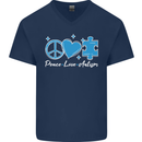 Peace Autism Austistic Mens V-Neck Cotton T-Shirt Navy Blue