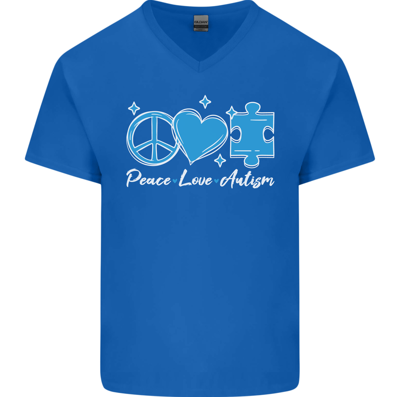 Peace Autism Austistic Mens V-Neck Cotton T-Shirt Royal Blue