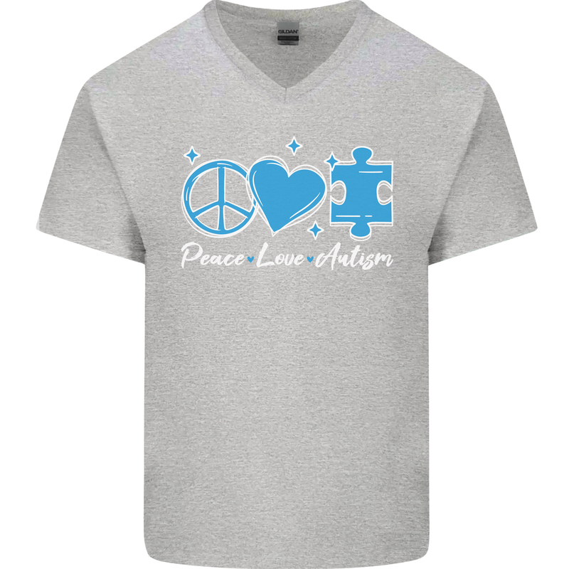 Peace Autism Austistic Mens V-Neck Cotton T-Shirt Sports Grey