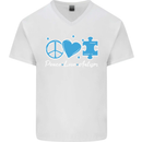 Peace Autism Austistic Mens V-Neck Cotton T-Shirt White