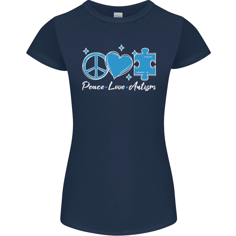 Peace Autism Austistic Womens Petite Cut T-Shirt Navy Blue