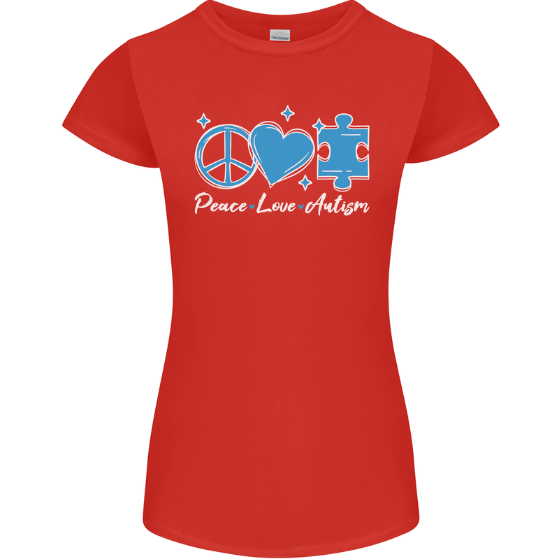 Peace Autism Austistic Womens Petite Cut T-Shirt Red