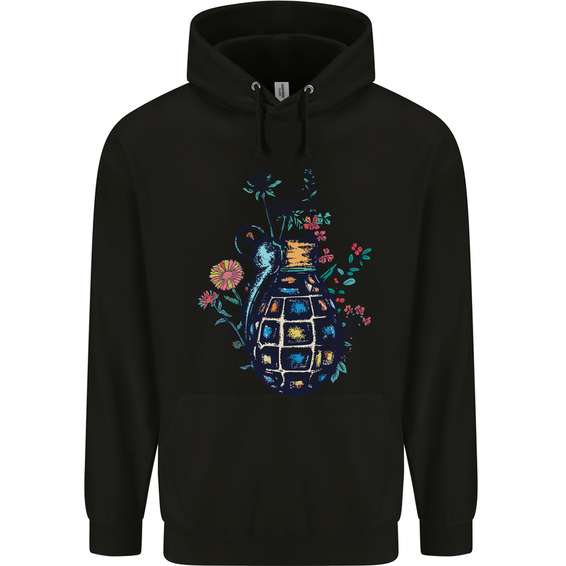 Peace Grenade Anti-War Pacifist World Hippy Childrens Kids Hoodie Black