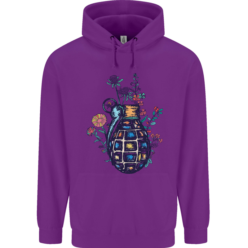 Peace Grenade Anti-War Pacifist World Hippy Childrens Kids Hoodie Purple
