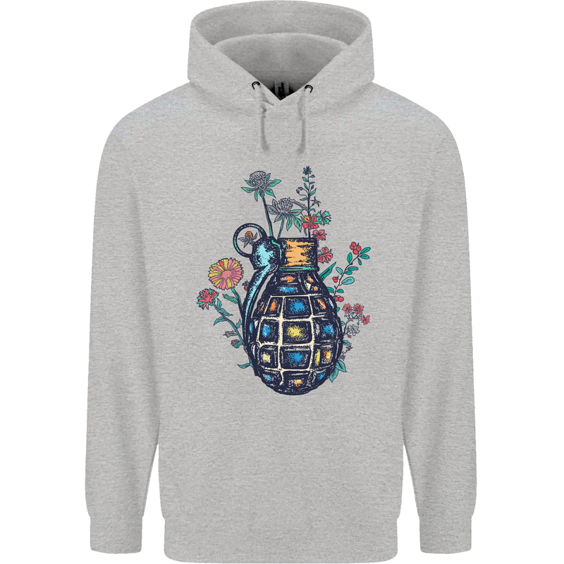 Peace Grenade Anti-War Pacifist World Hippy Childrens Kids Hoodie Sports Grey