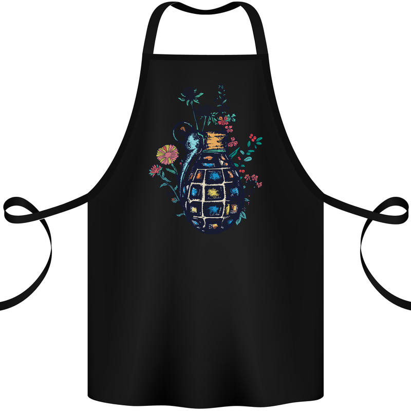 Peace Grenade Anti-War Pacifist World Hippy Cotton Apron 100% Organic Black