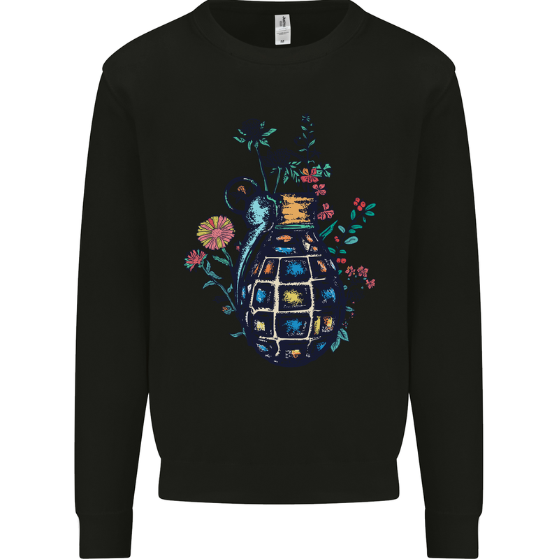 Peace Grenade Anti-War Pacifist World Hippy Kids Sweatshirt Jumper Black