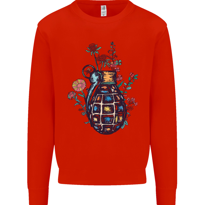 Peace Grenade Anti-War Pacifist World Hippy Kids Sweatshirt Jumper Bright Red