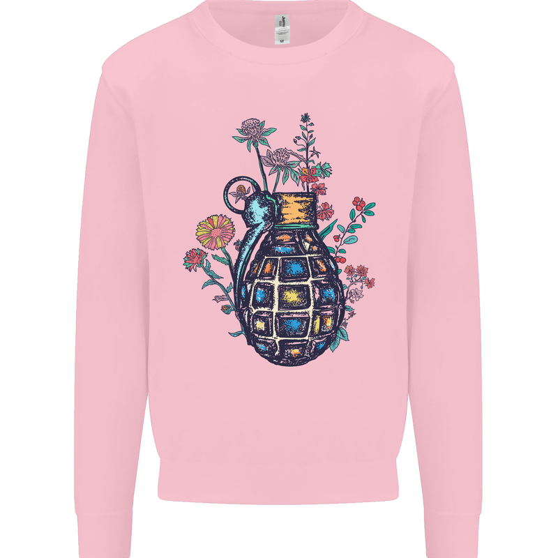 Peace Grenade Anti-War Pacifist World Hippy Kids Sweatshirt Jumper Light Pink