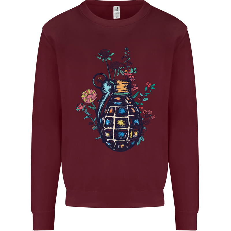 Peace Grenade Anti-War Pacifist World Hippy Kids Sweatshirt Jumper Maroon