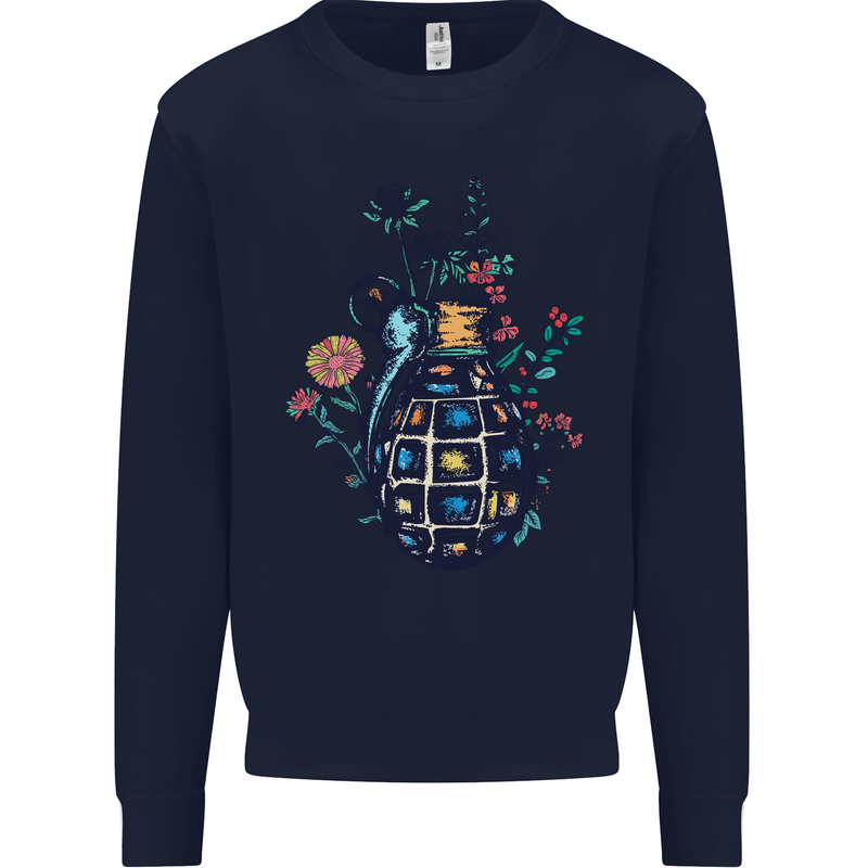 Peace Grenade Anti-War Pacifist World Hippy Kids Sweatshirt Jumper Navy Blue