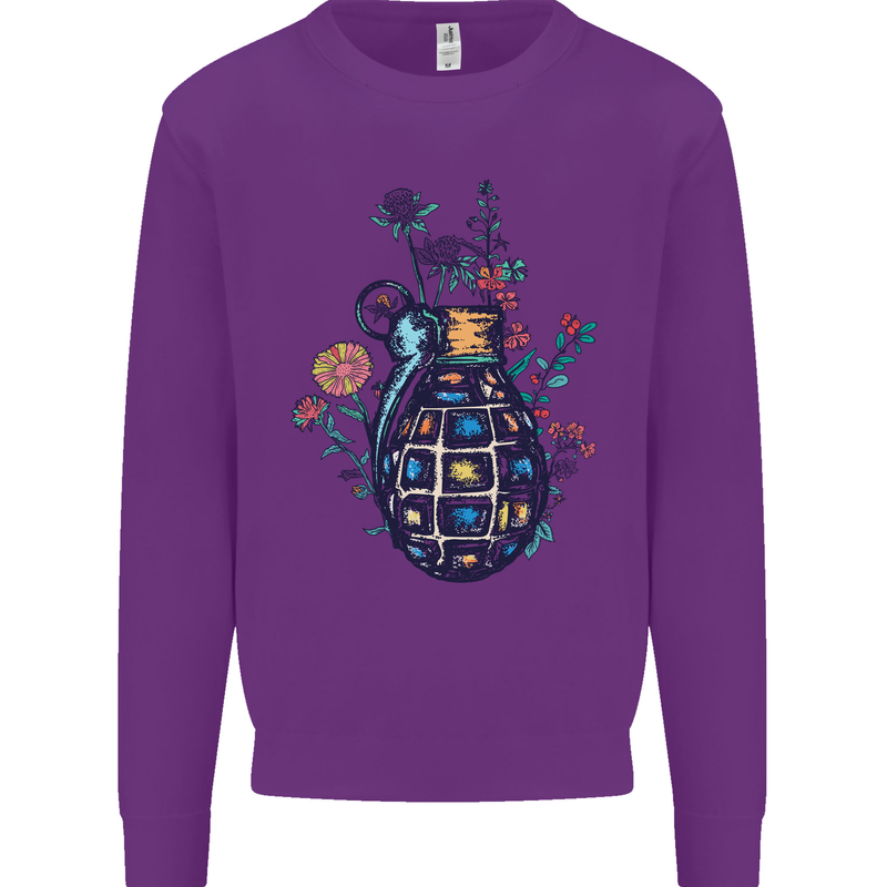 Peace Grenade Anti-War Pacifist World Hippy Kids Sweatshirt Jumper Purple