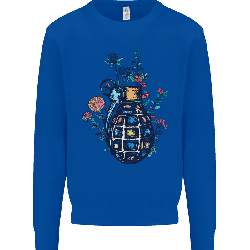 Peace Grenade Anti-War Pacifist World Hippy Kids Sweatshirt Jumper Royal Blue