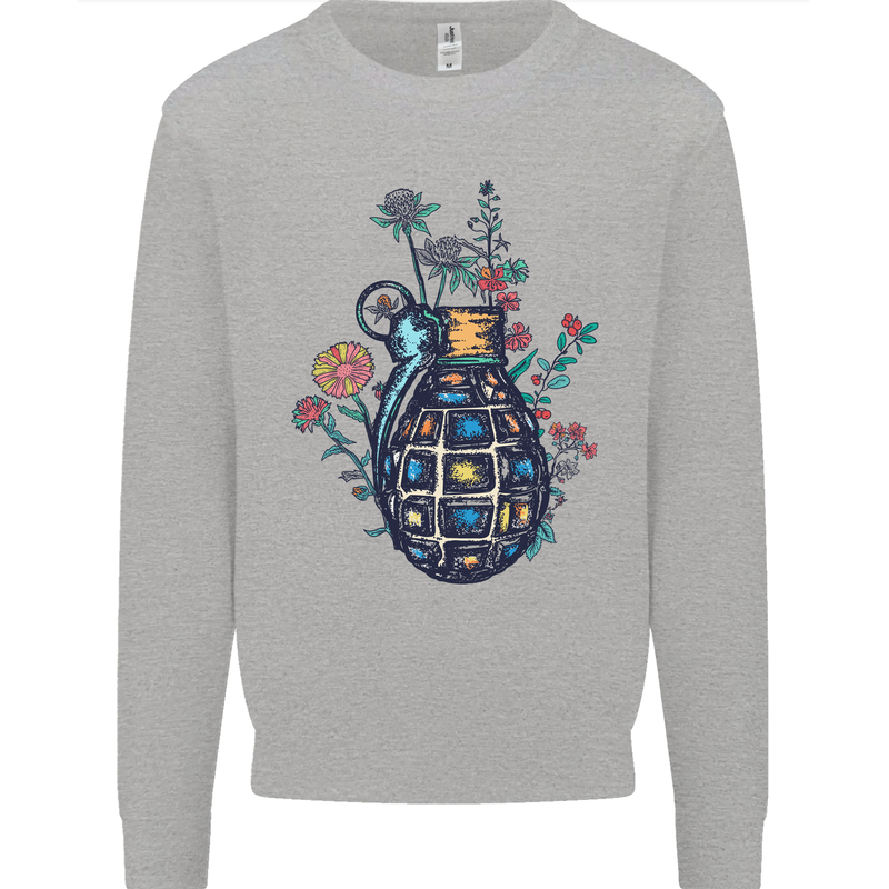 Peace Grenade Anti-War Pacifist World Hippy Kids Sweatshirt Jumper Sports Grey