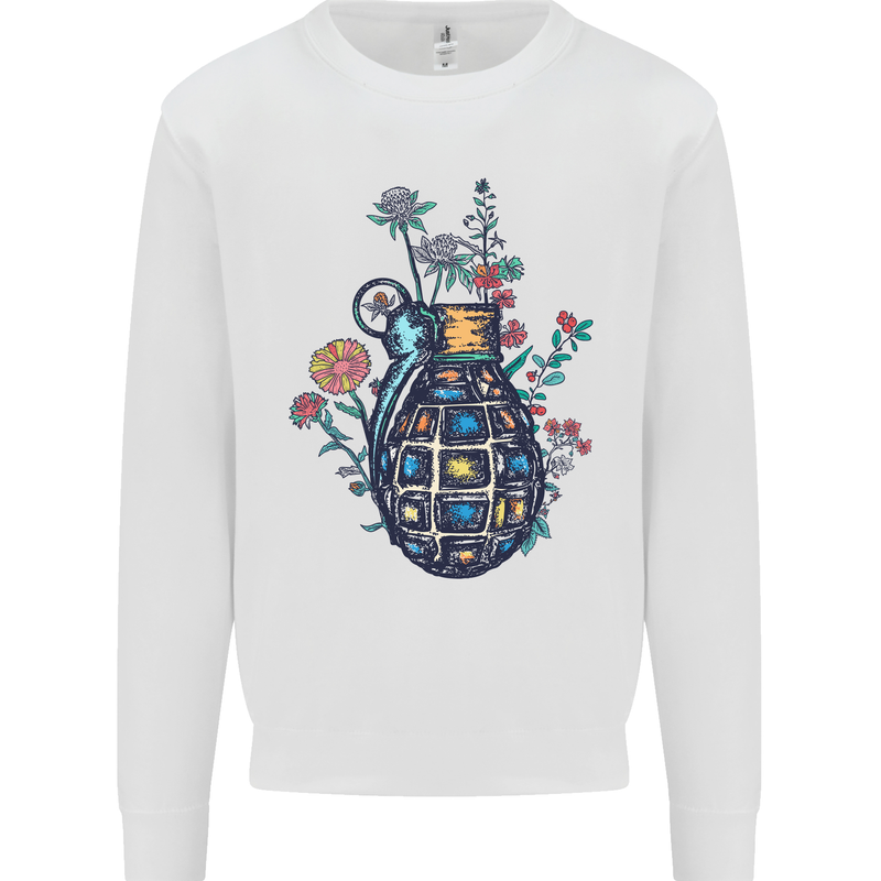 Peace Grenade Anti-War Pacifist World Hippy Kids Sweatshirt Jumper White
