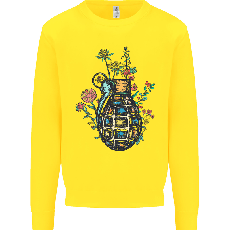 Peace Grenade Anti-War Pacifist World Hippy Kids Sweatshirt Jumper Yellow