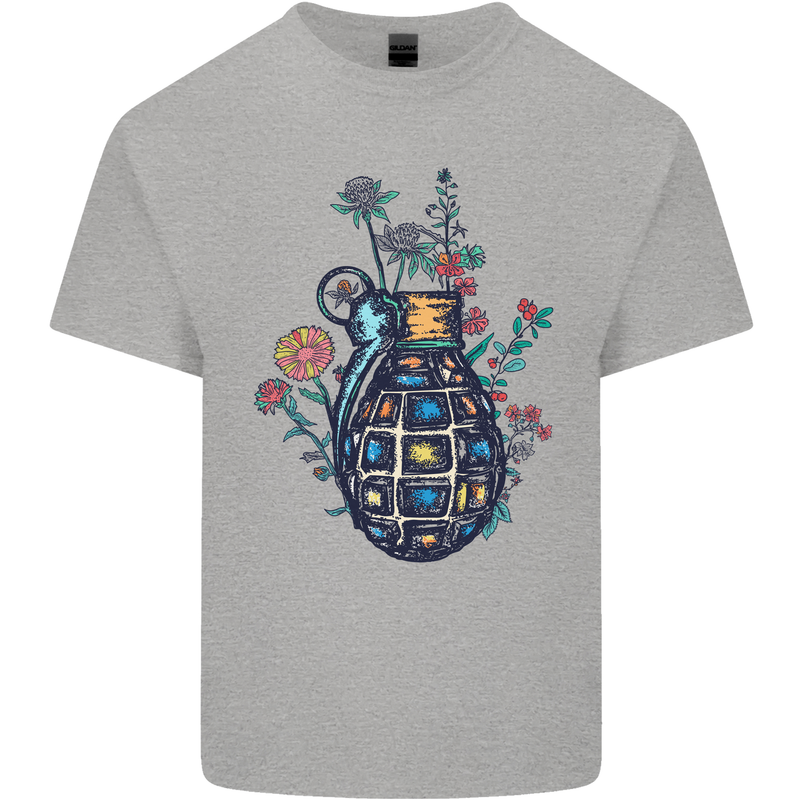 Peace Grenade Anti-War Pacifist World Hippy Kids T-Shirt Childrens Sports Grey