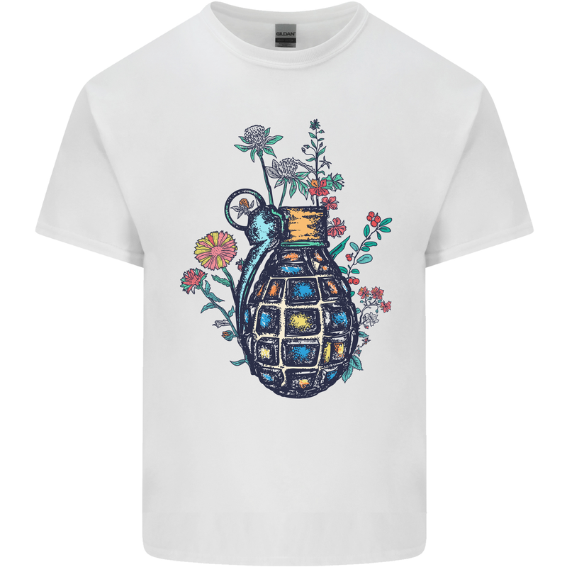 Peace Grenade Anti-War Pacifist World Hippy Kids T-Shirt Childrens White
