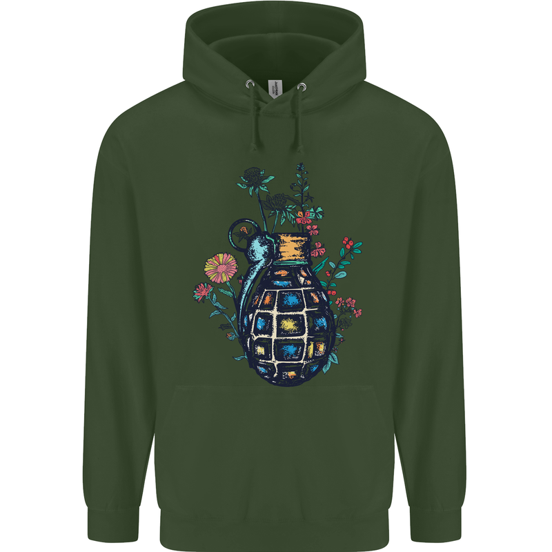 Peace Grenade Anti-War Pacifist World Hippy Mens 80% Cotton Hoodie Forest Green