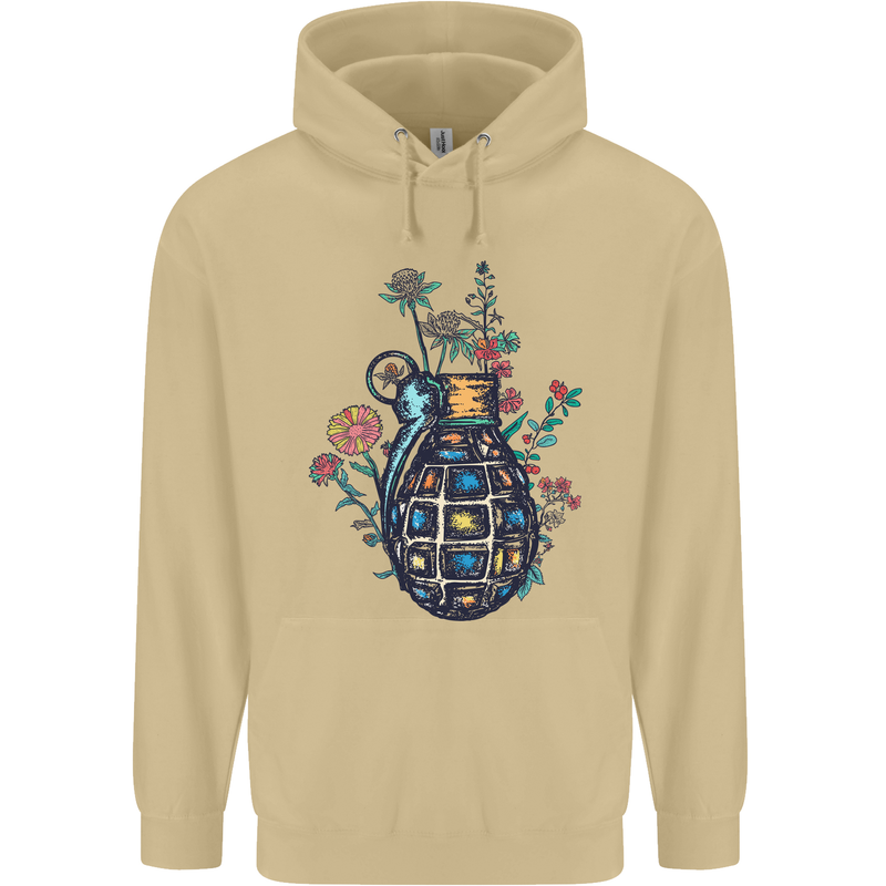 Peace Grenade Anti-War Pacifist World Hippy Mens 80% Cotton Hoodie Sand
