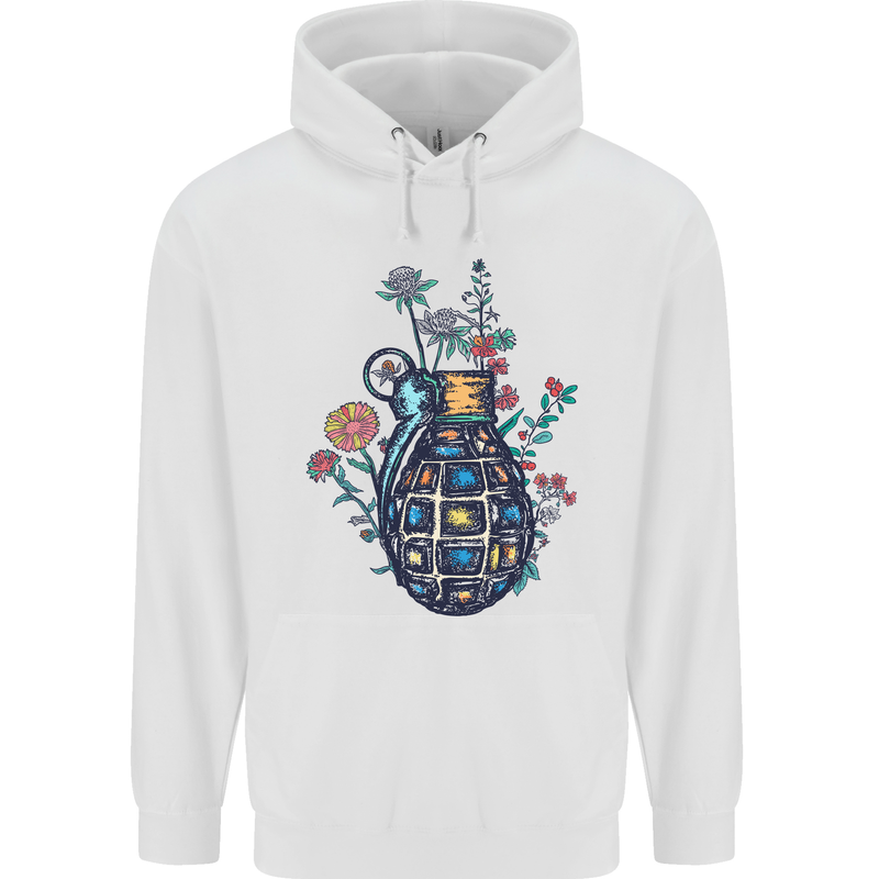 Peace Grenade Anti-War Pacifist World Hippy Mens 80% Cotton Hoodie White